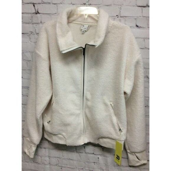 All In Motion Womens Sherpa Fleece Jacket Cream Mock Neck Zip Up Pockets XXL New - Picture 1 of 5